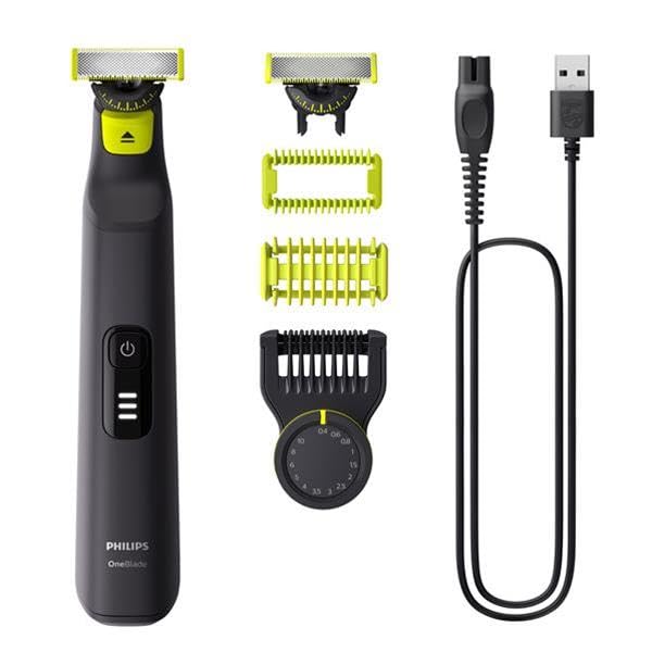 Image of Philips OneBlade Pro 360 Pro Hybrid Electric Shaver Trimmer, Black, Face + Body Beard and Groomer, with 360 Blade Technology, 14-Length Precision Comb QP6542 /15