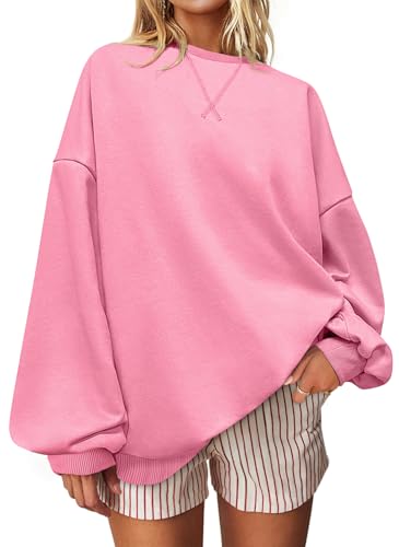 Image of UEU Women Oversized Striped Crewneck Sweatshirt Long Sleeve Color Block Pullover Tops Casual Loose Workout Shirt