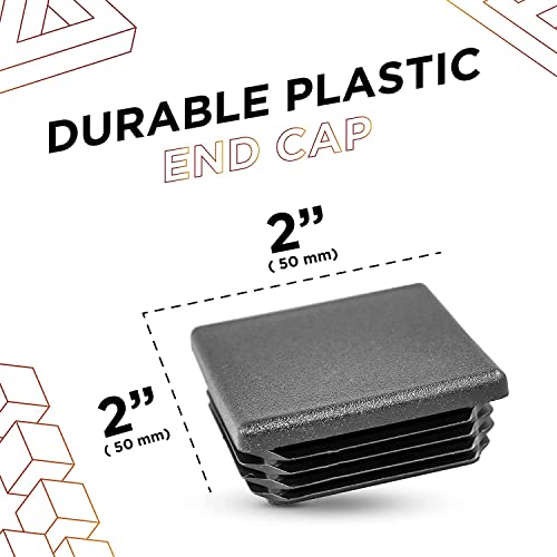 Image of Prescott Plastics 2 inch (50.8mm) Outer Perimeter Ribbed Plastic Hole Plugs, Square Black Metal Tubing End Caps, Strong Furniture Leg Inserts, Impact & Weather Resistant, Made in the USA - 4 Pack