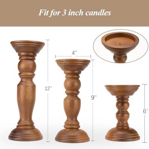 Banomii 0001 Rustic Wooden Pillar Candle Holders Set Of 3 thumb #5