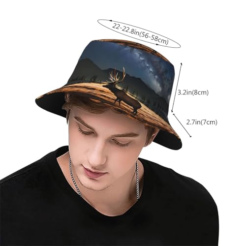 Elk in The Meadow Adult Unisex Sunshade Bucket hat, Non-Shrinking, Lightweight, Breathable, Foldable, Easy to Store Black3