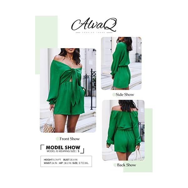 AlvaQ-Rompers-for-Women-Dressy-Spring-Summer-Tie-Knot-Front-Sexy-V-Neck-Jumpsuits AlvaQ Jumpsuits for Women Plus Size Spring Summer Tie Knot Front Sexy V Neck Brunch Outfits Date Night Outfit Green Romper Jumper Dress for Women Green Small