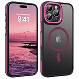 YINLAI Case for iPhone 16 Pro Max, Magnetic Case [Compatible with Magsafe] Supports Wireless Charging Slim Translucent Matte Women Men Shockproof Protective Back Phone Cover 6.9 Inch,Black/Hot Pink