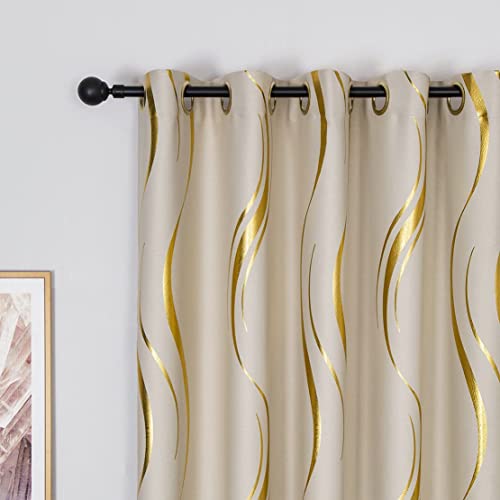MYRU – Lot de 2 panneaux de rideaux de luxe à rayures occultants pour chambre et salon (Beige et...