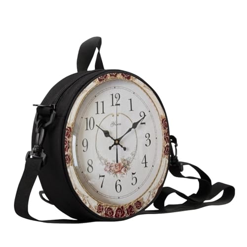 Image of Women Novelty Round Clock Shape Zippered Clock Purses for Women Tote Handbag Shoulder Bag, Gift for Mom Girlfriend