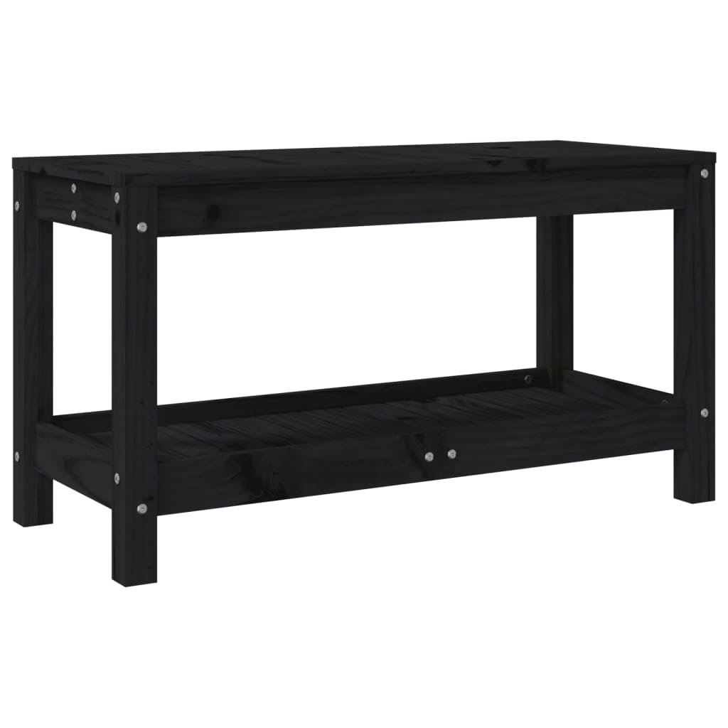 vidaXL Patio Bench in Black Solid Wood Pine with Built-in Storage - Rustic Design Perfect for Outdoor or Indoor Use - 32.5