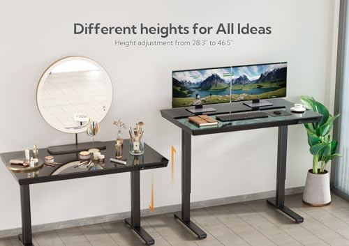 Image of Claiks Small Glass Standing Desk with Drawers & USB Ports 32x19 Black