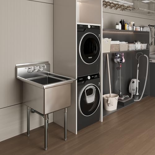 Image of AmGood Stainless Steel Prep & Utility Sink | 304 Stainless Steel | Overall Size: 29 3 /4 inch x 23 5 /8 inch | NSF | Restaurant, Kitchen, Laundry, Garage (Bowl Size: 24 inch x 18 inch + Faucet)