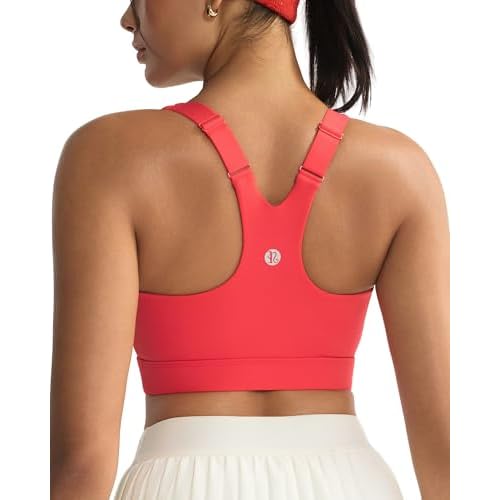 RUNNING GIRL Sports Bra for Women,Adjustable Straps Molded Cup High Impact Sports Bra with Sewn in Pads Deep Red X-Large