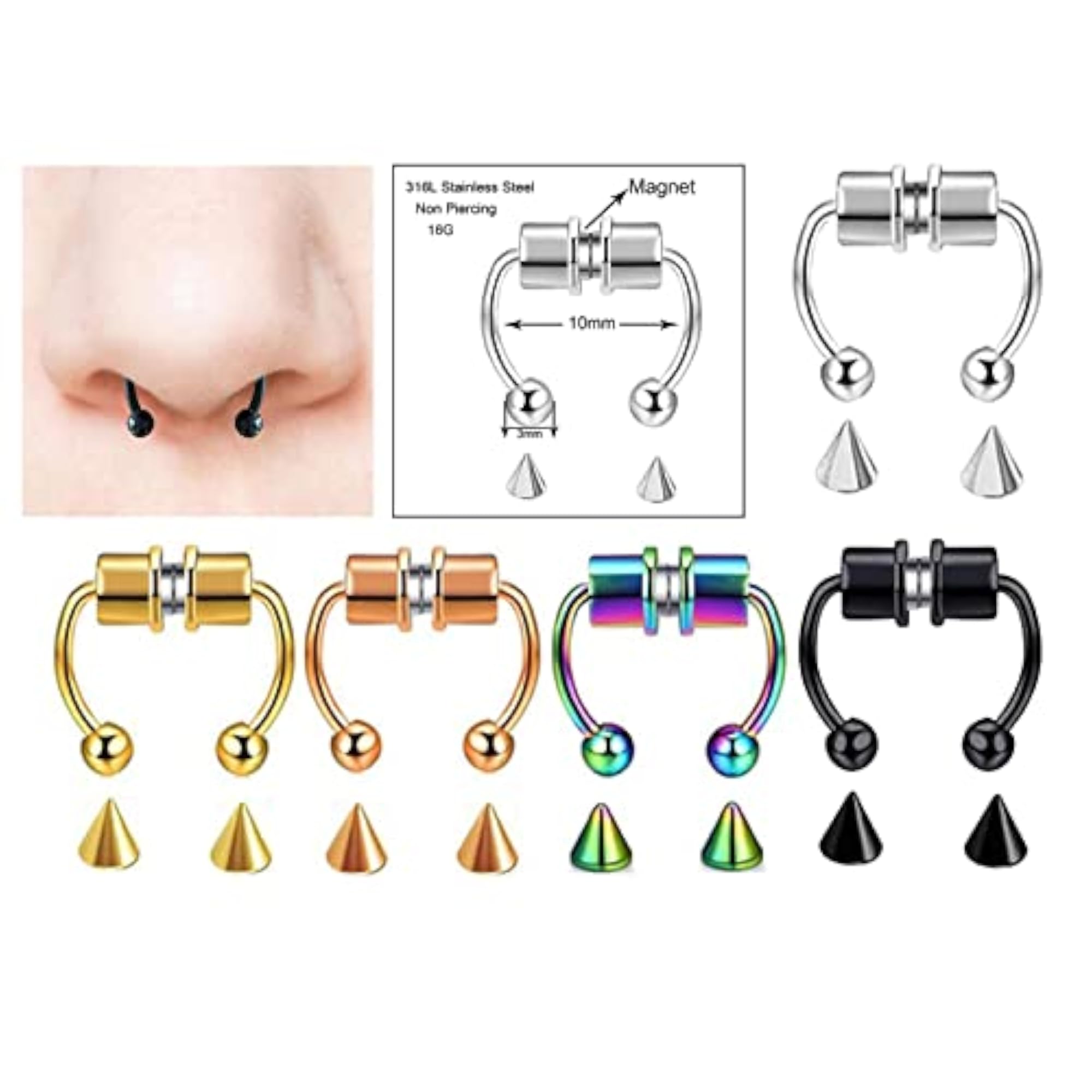 Stainless Magnetic FALSE Nose Ring Horseshoes Non Piercing Jewelry
