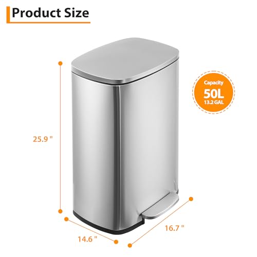 Caneca de basura rectangular acero inoxidable 50L sin huellas miniatura 2