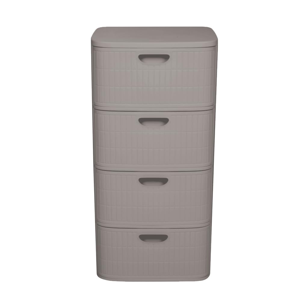 Kreher® XL Rollbarer Schubladenschrank Rollcontainer Nischenschrank aus Kunststoff in Rillen-Optik mit 4 Schubladen. Maße: ca. 40x40x81 cm (Taupe)