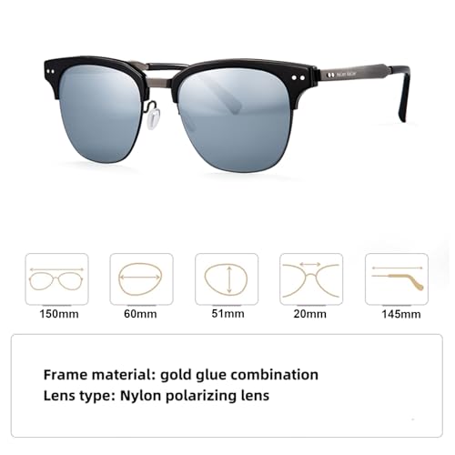 Image of Metal Polarized Sunglasses Men Semi Rimless Frame Wayfarer Sun Glasses Horn Rimmed Shades Driving UV Blocking