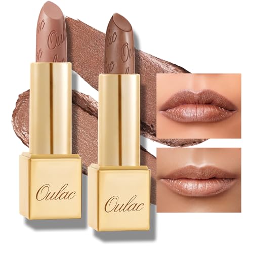 OULAC Nude Feuchtigkeits Glanz Lippenstift, Diamant-Reflexion Partikeloberfläche, Feuchtigkeitsspendende Formel, Feuchtigkeit und Glanz für die Lippen,Vegan und Glutenfrei