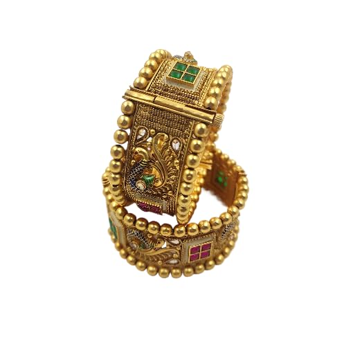 MEHAK CURATORS Rajwadi Traditional Gold Plated Screw Bangles Kada Kangan with Meenakari Peacock Design for Women and Girls Set of 2 (2.6) (B0D5H84X8M) Amazon Price History, Amazon Price Tracker