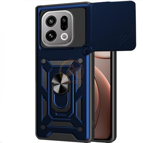 Image of Armor Bumper Back Cover Case for Oppo Find X9 5G Rotating Camera Cover, Ring Holder & Kickstand | Heavy Duty & 360 Degree Protection Oppo Find X9 5G Back Cover (Blue)