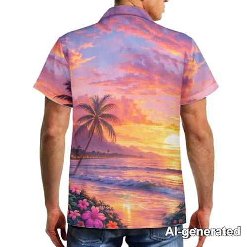 Image of Hawaii Matching Couple Outfits Husband and Wife Clothing Fashionable Mens Casual Shirts Hawaii Dress with Soft Fabric