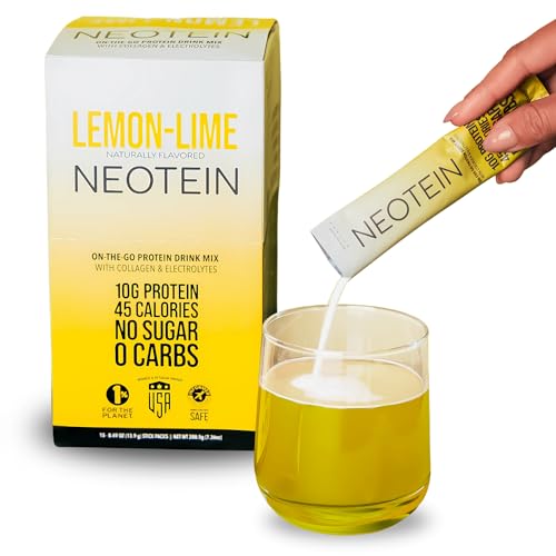 NEOTEIN: Electrolyte Powder Packets, Protein Powder with 10g Protein & Collagen | Hydration Packets - Zero Sugar, NO Fillers, NO Carbs | Lemon Lime | 45 Calories | Keto & Paleo | Pack of 15