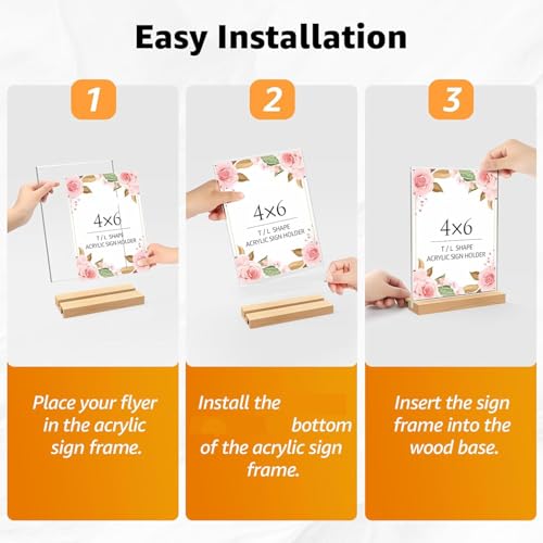 Image of Desi Rang Acrylic Signage Holder With Wooden Base (4X6 In (A6), Straight /Slant Placing, 2 Side, Pack Of 3) Clear Display Table Sign Picture Frame Flyer Menu Stand Office Wedding Restaurant Hotel Home