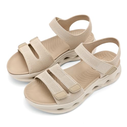 Image of UBFEN Womens Comfortable Walking Sandals with Cushioned Sole | Non-Slip Rocker Bottom, Arch Support, Adjustable Straps, Lightweight Water Sport Platform Summer