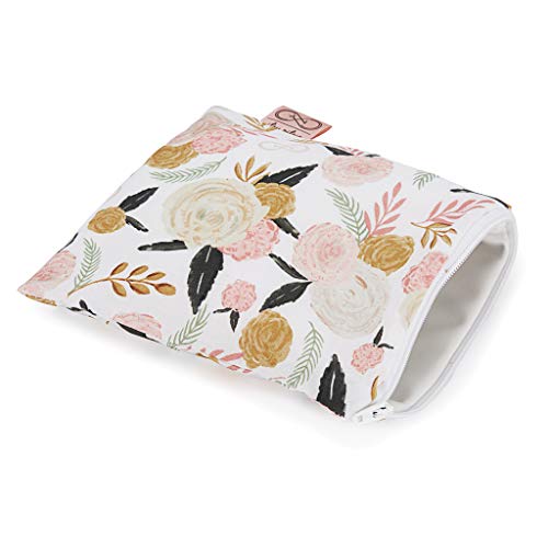 Image of Chelsea + Cole For Itzy Ritzy Reusable Snack Bag; 7" x 7" BPA-Free Snack Bag is Food Safe, Washable & Ideal For Storing Snacks, Pacifiers & Electronics in a Diaper Bag, Purse or Luggage, White Floral