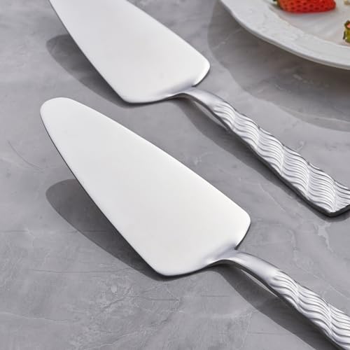 FULLYWARE Silver Cake Server, 9.4-inch Stainless Steel Pie Server Spatula, Pizza Server Set of 3, Dishwasher Safe