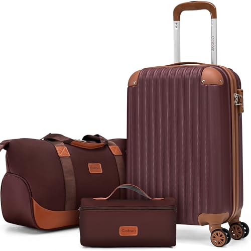 Image of Cosbarn Carry On Luggage Sets 3 Piece, 20 Inch Luggage 22x14x9 Airline Approved with Wheels and TSA Lock, ABS Lightweight Hardshell Travel Suitcase Set with Duffel Bag Travel Bag for Men Women