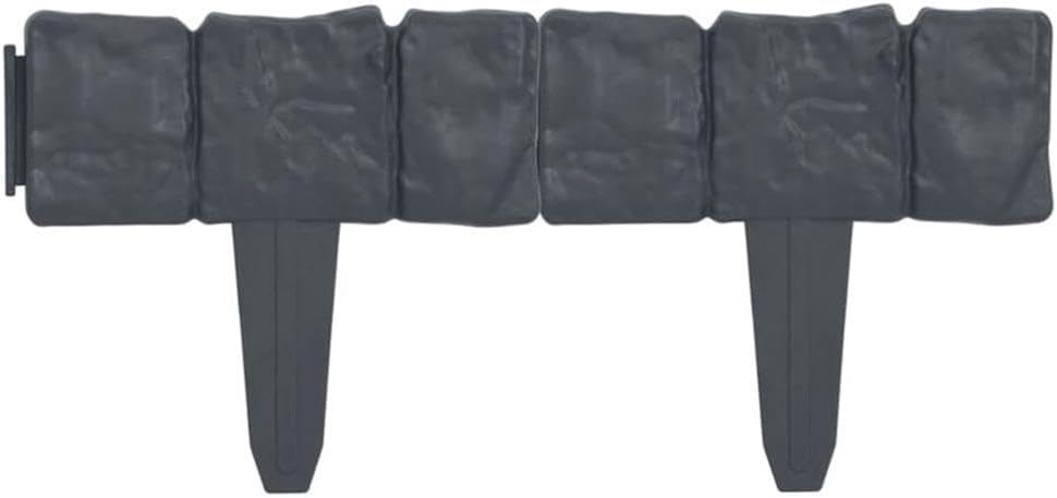 Pemberly Row Decorative Lawn Fence, 41-Piece Set, Stone Look Plastic, 32.8 ft Total Length, 8.9 in Spike Height, Durable Outdoor Garden, Backyard, or Lawn Border