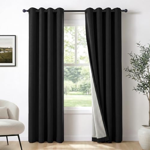 Image of 100% Blackout Shield Linen Textured Total Blackout Curtains for Bedroom 72 Inches Long, Black Grommet Curtains for Living Room, Thermal Insulated Room Darkening Drapes, 50 inch W x 72 inch L, 2 Panels