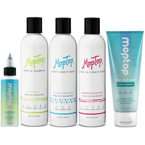 MopTop Wavy Hair Products Set, Treatment Routine For Wavy Hair, 2 oz Detox Shampoo, Gentle Shampoo, Light Conditioner, Leave-in Conditioner & Curly Hair Cream, Moisturizing Lightweight Hold Bundle Cover
