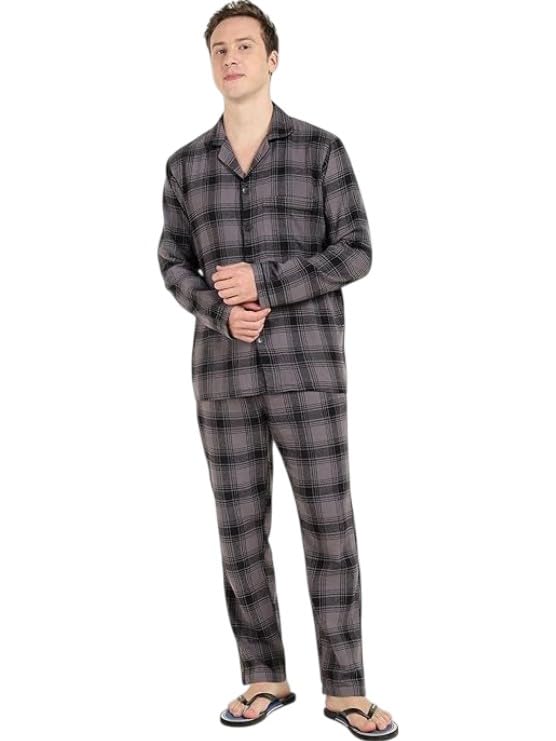 hancock Men Grey & Black Checked Pure Cotton Relaxed Fit Night Suit-picture-10