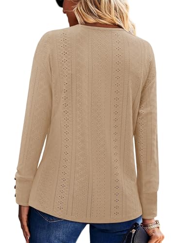KISSMODA Long Sleeve Fall Shirts For Women V Neck Tunic Tops Embroidered Button Down Knitted Blouses 2025