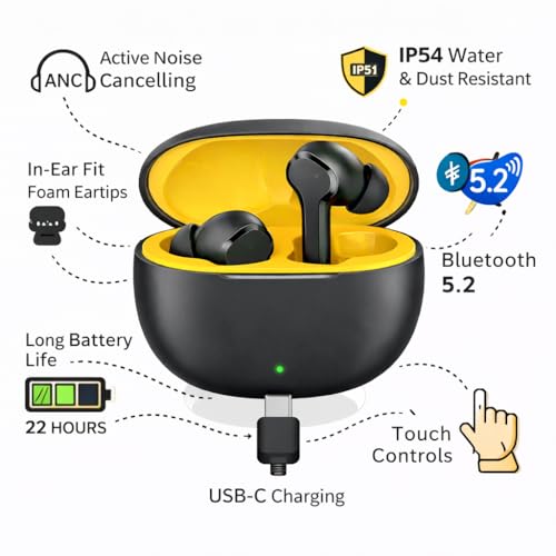 Image of Buds T110 Compatible for Realme Wireless Earbuds, AI ENC Noise Cancellation, 10mm Dynamic Bass Driver, 38H Battery Life, Bluetooth 5.4, IPX5 Water Resistance (Black)
