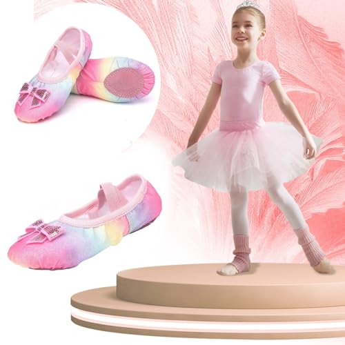 Girls Ballet Shoes Glitter Split-Sole Dance Slippers Toddler Practic𝐞 Shoes Flat𝐬 with Elastic Laces Ballet Shoes2