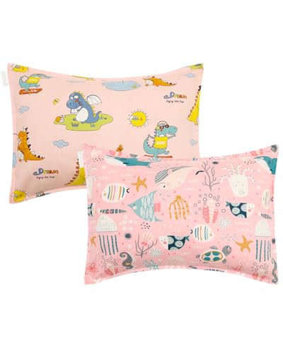 Image of ALVABABY Toddler Pillowcases 2 Pack Organic Cotton Fit 13 inchx 18 inch or 12 inchx16 inch Kids Pillow Cover Envelope for Girl Boy Travel(Pillowcase Only)