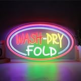 KODGGHK Wash Dry Fold Neon Sign for Wall Decor, Dimmable LED Neon for Laundry Room Laundromat, LED Light up Sign Business Signage for Home Laundromat Store Storefront Window Décor(Gold)
