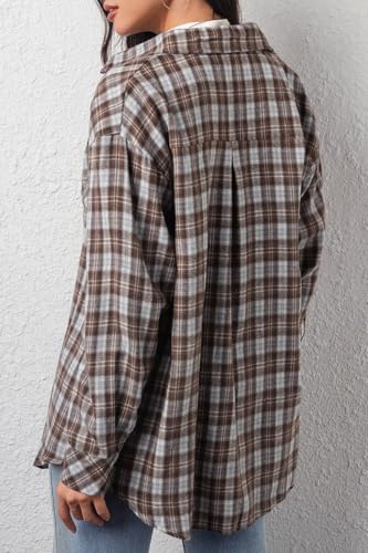 Image of CHYRII Womens Button Down Flannel Shirts Long Sleeve Plaid Shackets Business Casual Blouse Top