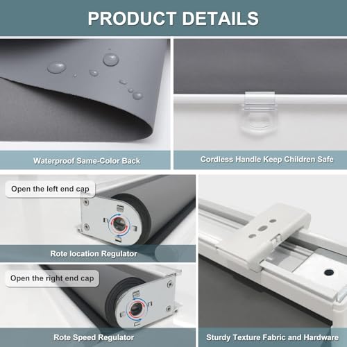 Image of AOSKY Blackout Cordless Roller Shades for Windows, 34.5 inch W x 72 inch H, Grey