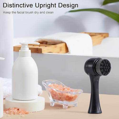 Yebeauty Gesichtsreinigungsbürste, Doppelseitiger Silikon-Gesichtsschrubber, Weiche Bambuskohlefaser-Peeling-Gesichtswaschbürste, Zum Massieren, Schminke-Entfernung, Schwarz