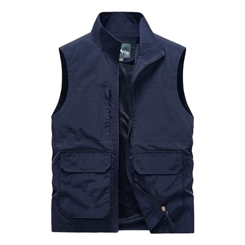 Chaleco mujer moda casual con múltiples bolsillos y cuello sólido para exterior