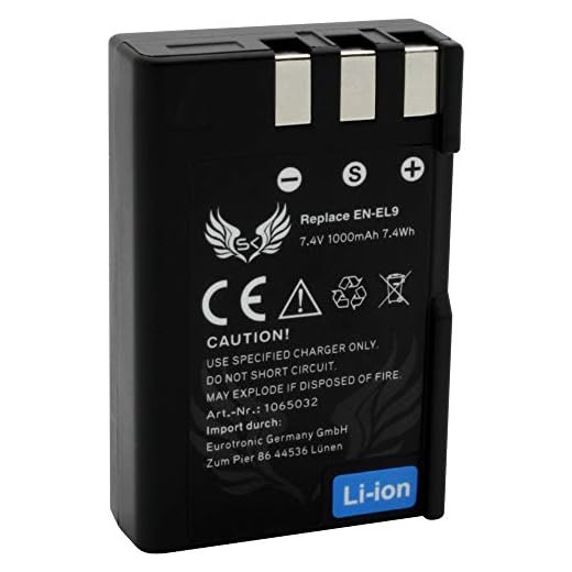 SK Akku kompatibel mit Nikon EN-EL9 | 1000mAh | für Nikon DSLR D40 D40A D40C D40X D60 // D3000 D5000 /// EN-EL9a EN-EL9e
