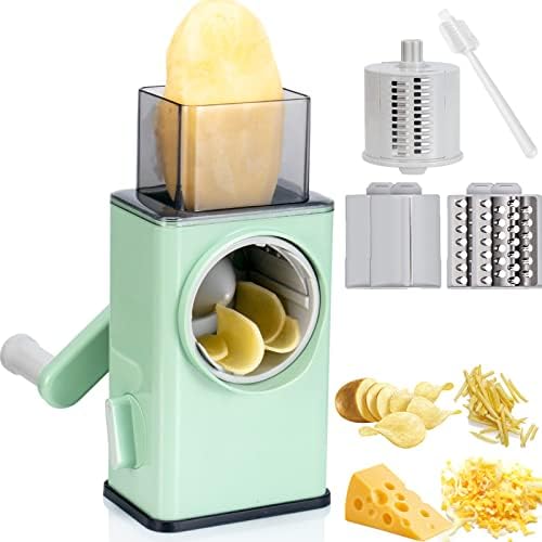 EDEFISY Rotary Cheese Grater Shredder - 3 Interchangeable Blades, Kitchen Manual Speed Slicer with Handle Strong Suction Base for Potato, Carrot, Vegetables, Nuts, Zucchini