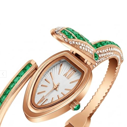 Image of Women's Gold Bracelet Watch | Snake Coil Cuff Style | Crystal Studded Oval Dial | Elegant Jewellery Watch for Women & Girls | Party, Wedding & Festive