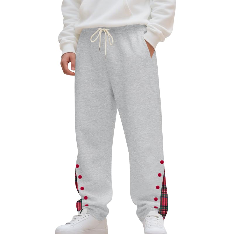 Elastic Waist Sweatpants for Men Loose Fit Drawstring Patchwork Buttons Joggers Casual Pants with Pockets4