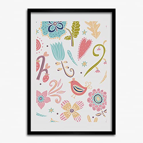 Cadre photo en bois 50x70 Tulup et tableau peinture affiche plantes oiseau pour décoration