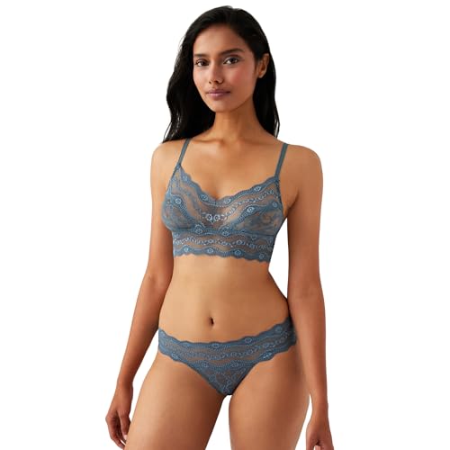 Image of b.tempt'd by Wacoal Women's Lace Kiss Sheer Unlined Wire Free Bralette, 910182, Stormy Weather, Large