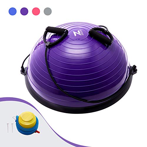 Z ZELUS 58CM Pelota de Equilibrio Bola de Yoga con Bandas de Resistencia Pelota de Fitness con Bomba de Pie para Ejercicios de Entrenamiento de Fuerza, Yoga, Fitness (Púrpura)