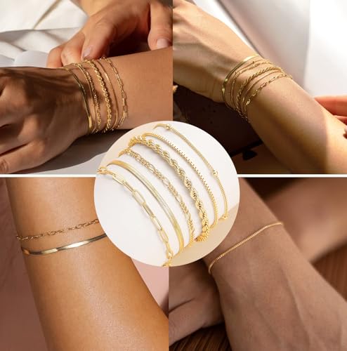 Women 14K Gold Jewelry Bracelets Sets - Trendy Thin Danity Chain Stackable Cuban Link Paperclip Fashion Accessories for Women Gifts3