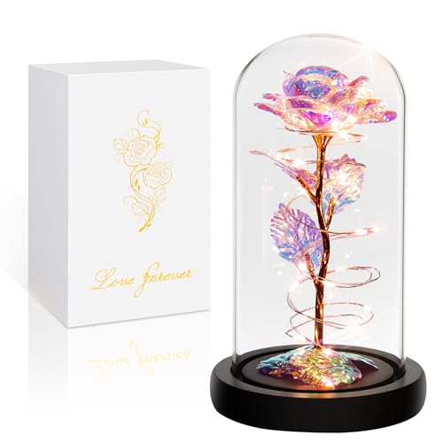 Childom Birthday Gifts for Women Her Mum Light Up Rose Flower in Glass Dome