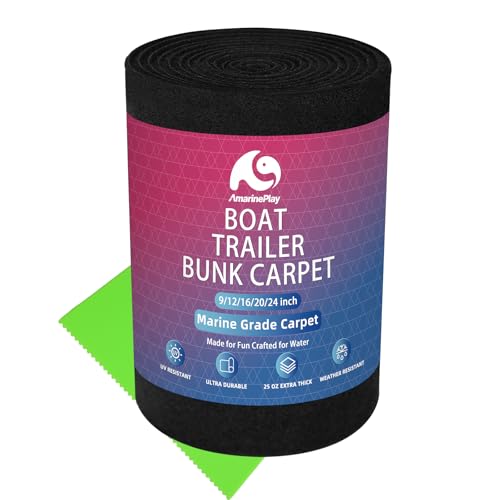 Boat Trailer Bunk Carpet 9 Inch Wide x 13ft,Marine Carpet for Trailer Bunk Boards,Boat Lift Bunks,Runners,Outdoor Marine Grade Saltwater&Wear-Resistant Jet Ski Pontoon Bunker Cover Black